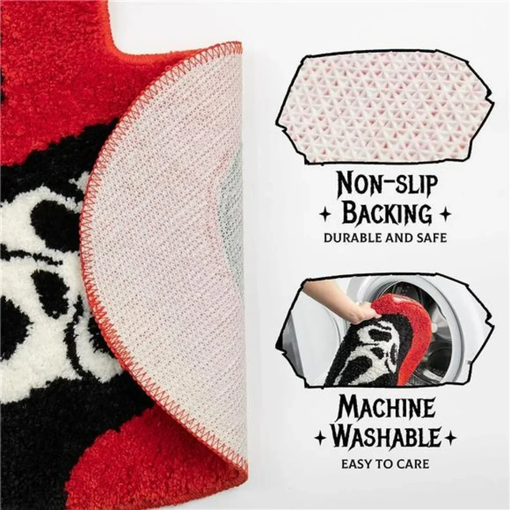 Halloween Bathroom Rugs Black Red Orange Bath Mat Non Slip, Absorbent Washable